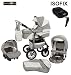 Ferriley & Fitz Daytona Eco leather Pram & Pushchair Safety Set (car seat & ISOFIX base, rain cover, mosquito net, cup holder, swivel wheels) 81 Grey White Leather