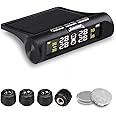 Tire Pressure Monitoring System, TPMS Tire Pressure Monitor System Solar Waterproof TPMS Sensors Set of 4 Wireless LCD Display Tire Pressure Monitor Real-time Detection for 0-87 PSI Rv Trailer