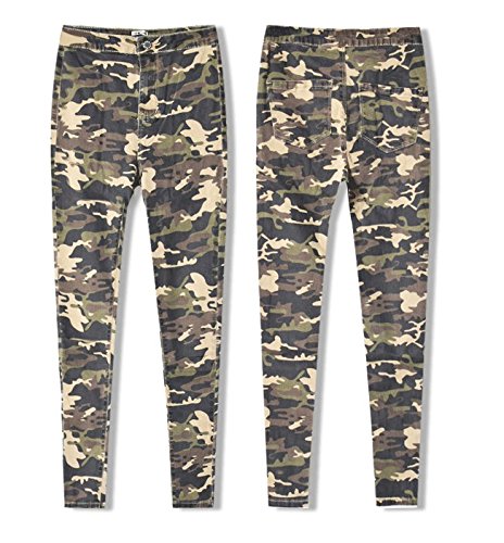 iRachel Damen Jeans Hose Skinny Röhrenjeans Bleistifthose Hose Camouflage Dünn Rise Ripped Loch Bleistift Hose - 5