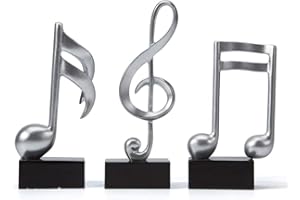HAUCOZE Amoy-Art 3pcs Deko Skulpturen Musik Note Figuren Klavier Statue Modern Arts Wohnzimmer Kunst Polyresin Geschenk Silber 19cm