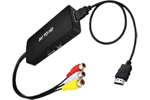 Pkouocry Convertisseur RCA vers HDMI, 720P/1080P Adaptateur AV to HDMI Vidéo Audio Convertisseur avec Cãble HDMl Supporte PAL/NTSC pour PS2 PS3 Xb0x Snes STB VHS VCR DVD