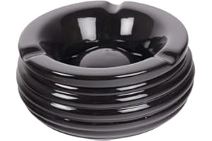 SEPILO Windaschenbecher XXL 15cm Durchmesser Keramik Weiss oder Schwarz Rund mit Rillen Aschenbecher für Innen und Außen Windascher (Schwarz)