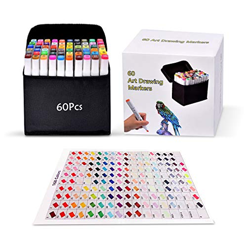 Pachock 60 colori Disegno Pennarello, art sketch pennarelli doppia punta graphic marker per pittura, carte da regalo, album fotografici artigianali