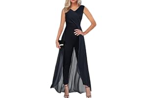 shownicer Tuta da Donna Estate Manica a 3/4 Girocollo Tinta Unita Jumpsuit Tutina Elegante in Pizzo Retro Tute Larghe a Gamba Larga Tuta Lunga