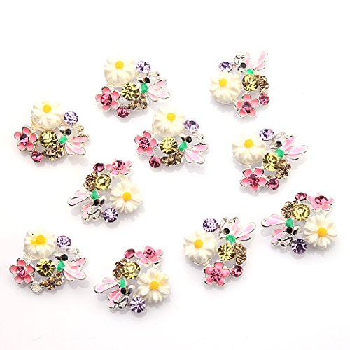 10pcs 3D Nail Art Tip Decoration Daisy Flower Rhinestone Glitters (White)