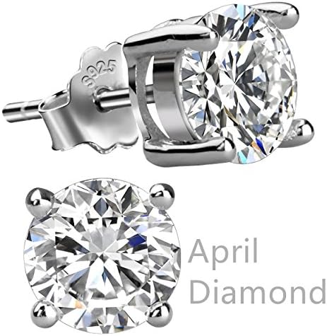 Jebox Birthstone Stud Earrings Sterling Silver Cubic Zirconia Diamond Studs Birthstone Earrings for Women Girls April