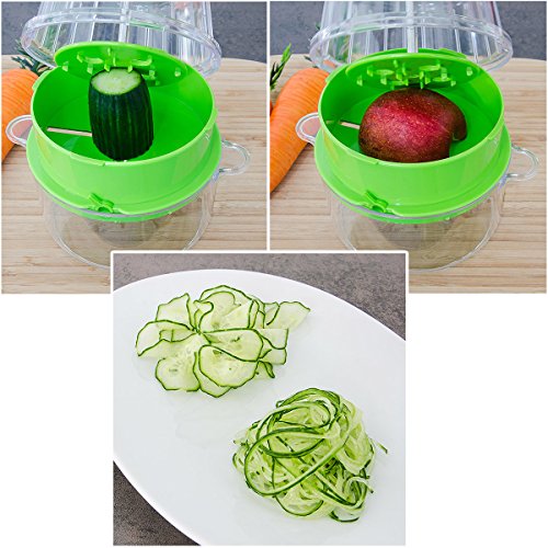 Relaxdays 10018963 Spiralschneider 2-in-1 für Gemüse- und Obstspaghetti 2 integrierte Messer, grün - 4