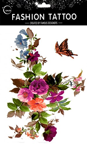 grashine largo pasado y aspecto Real temporal tatuajes Temperatura con gran diseño colorido flores mariposas pegatinas mujeres para el pecho, Ombligo, Espalda, Piernas, etc.