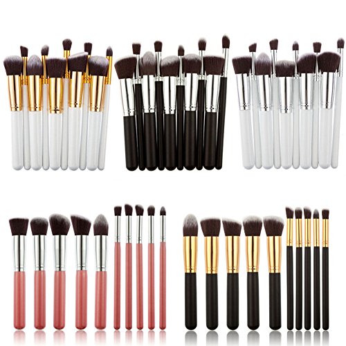 WANGSAURA® 10Pcs Professional Cosmetic Makeup Tool Kit Brush Set Face Powder Eye shadow Eyeliner Blusher (black and golden)