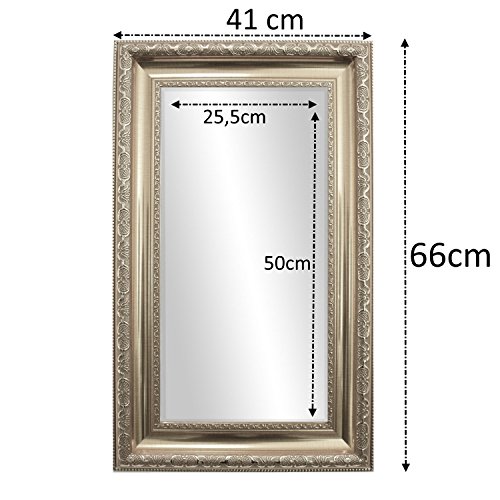 Wandspiegel Barock Silber 66x41cm mit Facettenschliff Spiegelglas Badspiegel Ankleidespiegel Garderobenspiegel - 2