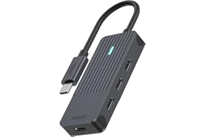 Rapoo Hub z 4 portami UCH-4002 (USB-C na USB-C, 5Gb/s, dł. kabla 18cm, 75W, wbudowany kabel, szybkie USB, aluminium) szary