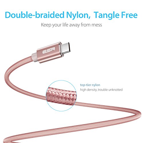 ESR USB C Kabel auf USB 3.0 3.3ft 1M Nylon USB Type C Ladekabel Datenkabel für Google Nexus 5X / 6P, MacBook 2015 / Pro 2016, Samsung Galaxy S8 / S8 Plus, LG G5, OnePlus 2, Nokia N1 Tablet, HTC 10, Huawei P9, Huawei P9 Plus (Rosygold) - 4