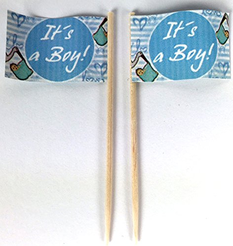 Party-Picker Flagge It´s a Boy 50 Stück Beutel Baby Shower Party Taufe Geburt Junge blau Papierfähnchen in Profiqualität