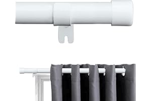 FLY HAWK Tringle à Rideaux, 76-365 cm Tringle à Rideau Extensible avec Boutons Cap avec Supports， Tringle à Rideaux Ensemble de Quincaillerie en Acier Inoxydable Réglable Fenêtre Décorative pour Salon/Blanc