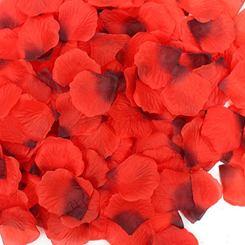 JUSLIN 2500 Stück Dunkelrot Seide Rosenblätter Rosenblüten Hockzeit Blumen Dekoration mit 10 Herzform Ballon und 1 Kordelzug Beutel - 3