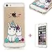 Produktbild SHYHONG iPhone 5/5S/SE Hülle Transparent TPU Silikon Handyhülle Flexibel Anti-Kratzer Vier Eckluftkissen Schutzhülle Anti-Shock Bumper Cover(Blau Einhorn)+gehärtetem Glas für iPhone 5/5S/SE