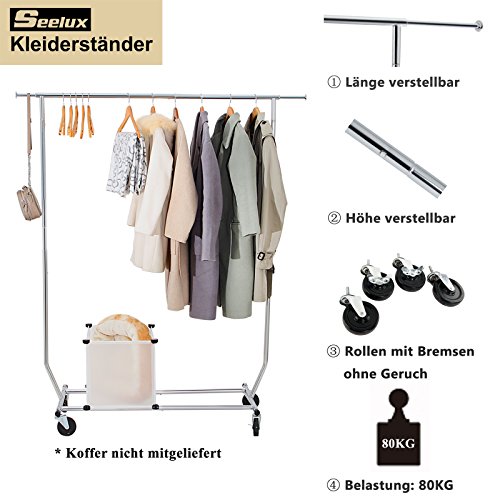 Seelux Industrie Kleiderständer auf Rollen 80kg ausziehbar zusammenklappbar Höhenverstellbar - 3