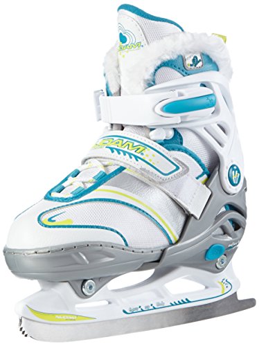 Schreuders Sport Unisex Child Nijdam Junior Semi-Softboot Adjustable Figure Skate - White/Silver/Emerald, Size 35-38
