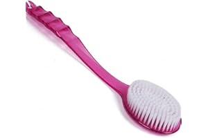 ZHOUBA Brosse à récurer à long manche pour le corps, le bain, la douche, le dos, outil de nettoyage de la peau (rose rouge)