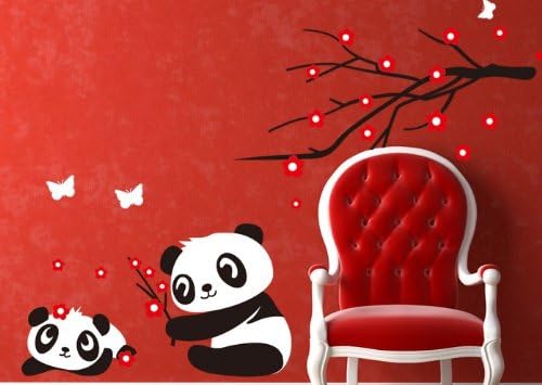 Hotportgift Two Cute Baby Panda Wall Sticker Home Decoration-Panda and Cherry Blossom Tree by HPG