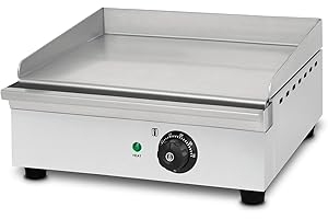 VERTES Piastra per griglia elettrica professionale, potenza 1700 watt, alloggiamento in acciaio inox, temperatura regolabile da 50 a 300°C, griglia plancha elettrica con superficie liscia 40x27cm