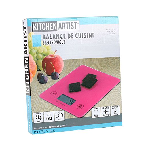 Digitale Küchenwaage Tara-Funktion Haushaltswaage Digital Ultradünn Glas (Waage, LCD-Display, Glasplatte, Maßeinheit Wählbar, 1 g-Schritten, Bis 5 kg, Pink) - 4