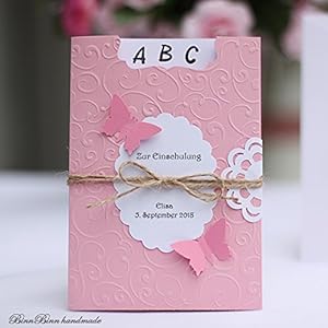 10 Einladungskarten Einladung Einschulung Schulanfang für Mädchen rosa Handarbeit binnbonn