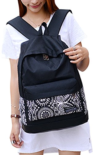 FakeFace Damen Mädchen Canvas Rucksack Schulranzen Schulrucksack für High School Campus Uni Outdoor Reise - 3