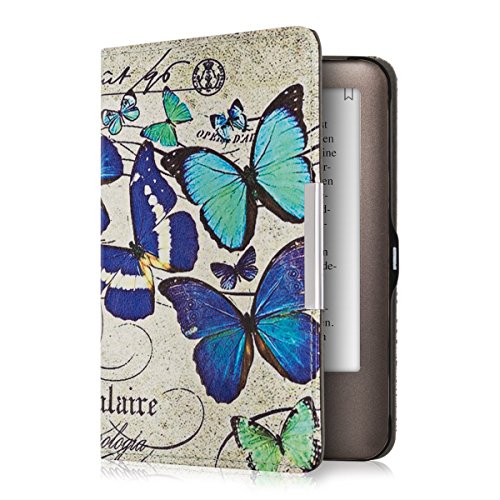 kwmobile Hülle für Tolino Shine / Page - Flipcover Case eReader Schutzhülle - Bookstyle Klapphülle Schmetterlinge Vintage Design Blau Mintgrün Beige