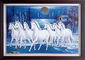 Shree Handicraft 7 White Horses Running Wall Painting with Frame for Home Decor (Acrylic Sheet, 47.5 x 32.5 x 1.5 cm, Multicolour)