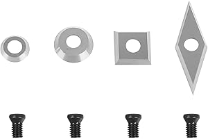 EUNEWR 4PCS Inserti per Carburo Tungsteno Set per Utensili per Tornio Di Legno,Inclusi Quadrati,Diamanti con Punta Acuminata,Frese a Forma Rotonda da 12 e 8.9 mm,con 4 Vite di Ricambio
