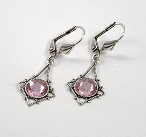 Edwardian, Deco style Earrings with Amethyst Crystal Element Faceted Stones