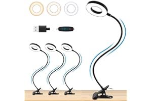Jigerjs Lámpara con clip，Lámpara de Escritorio USB 48 LED, 3 Modos de Colory 10 Niveles，Flexos de Pinza con Clip Luz Lectura para Lectores Estudio, Cama, Libro,Estudiar (4 Pack)