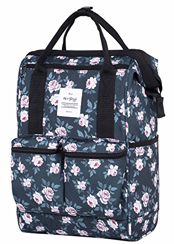 HotStyle DISA Fashion Blumen Damen Laptop Rucksack 14 zoll  44x27x17cm  - Rose Grau
