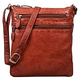 Leder Handtasche 'Juna' mit 1 x Hauptfach | 2 x Reißverschlussfach auf Vorderseite | 1 x Reißverschlussfach auf Rückseite | 1 x Reißverschlussfach innen | 1 x Einsteckfach für Smartphone | 1 x Einsteckfach für Geldbörse