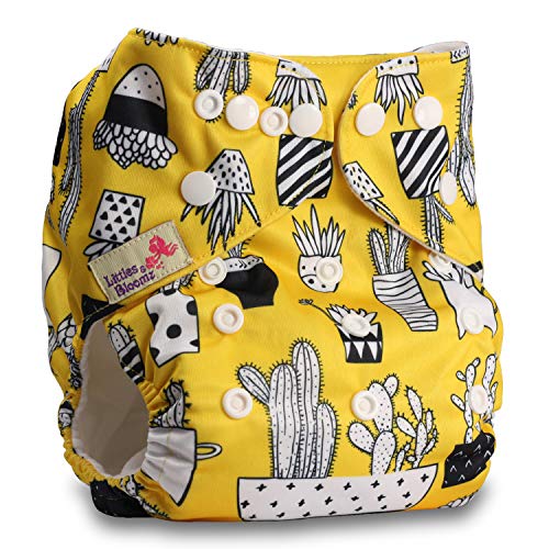 Littles & BloomzReusable Pocket Cloth Nappy, Fastener: Popper, Set of 1, Pattern 63, with 1 Bamboo Insert