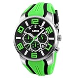 Mode Sport Herrenuhren - Silikon Armband Sub-Dials Chronograph Stoppuhr Analog Datum Quarzuhr Armbanduhren für Männer, Grün