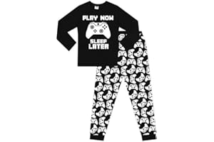 THEPYJAMAFACTORY Pigiama lungo in cotone bianco con scritta "Play Now Sleep Later"