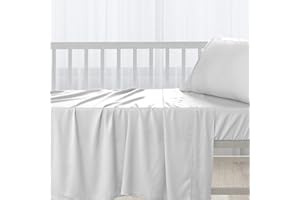 Pizuna Cotton Flat Crib Sheets 120x150cm For Babies White, 1pc 400 Thread Count 100% Long Staple Cotton Luxurious Sateen Weave Baby Flat Sheet With Stylish 5cm Hem By (Crib Sheet)
