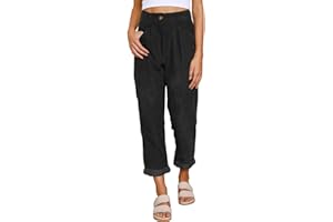 CheChury Pantaloni da Donna in Velluto a Coste Pantaloni Casual a Gamba Dritta a Vita Alta Donna Pantaloni Larghi Cotone Pantalone Vita Alta Tinta Unita da Donna Pantaloni Moda con Tasche