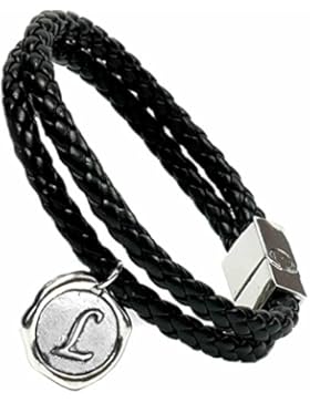 Lufetti® Lederarmband mit Buchstaben Namen Initialen A bis Z, Leder schwarz Länge 20cm
