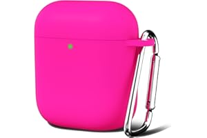 Oakxco für Airpods Hülle 2 Generation Karabiner, Wasserdicht und Stoßfest Silikon Protective Case, Airpods Hülle 1 Generation Dünn Weiches, Elegant Einfarbig Design für Damen Frauen Girl, Neon Pink