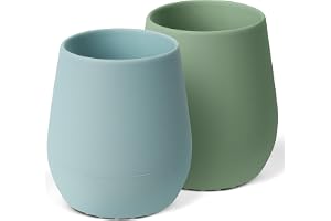 HOTUT Tiny Cup silikonmugg, 2-pack baby kopp för spädbarn och småbarn, lärande mugg för bebisar（Avokado/Ljusgrå）