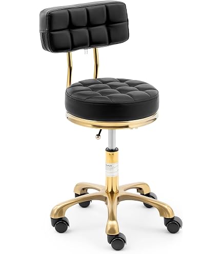 Sgabello Cosmetico Regolabile Con Ruote - Bianco E Oro, Schienale E Seduta Trapuntata - Foto 4