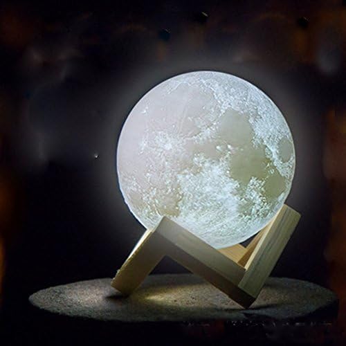 20cm 3D Moon Light SHHE USB Rechargeable Stepless Dimmable Night Lights 2 Modes Bedside Table Lamp with Wooden Holder