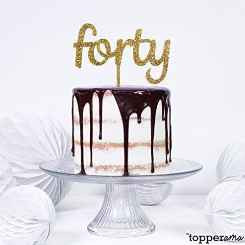 Forty 40 40th Fortieth Age Birthday Party Cake Topper by Topperama (3mm Gold Glitter Acrylic)