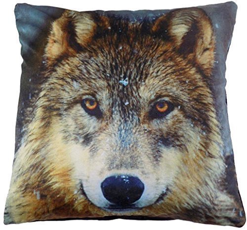GEFÜLLT WEIHNACHTEN SCHNEE WOLF LUXURIÖSER SAMT DICKES SCHWARZ BRAUN KISSEN 43.2cm - 43CM IWT