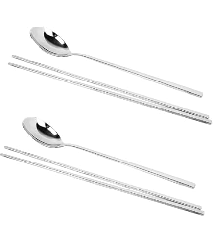 3 Set Di Cucchiai In Acciaio INOX Coreano E Bacchette, Riutilizzabile