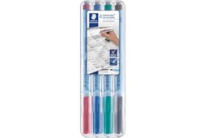 STAEDTLER Lumocolor Correctable 305MWP4 - Rotulador borrable punta M de 1 mm aprox. Estuche exclusivo STAEDTLER box con 4 rotuladores en colores negro, azul, rojo y verde