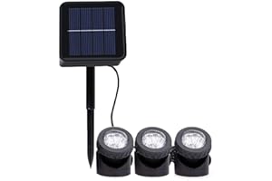 AVEKI Veeki Projecteur solaire d'extérieur à 18 LED étanche pour bassin, éclairage de sécurité avec détection automatique marche/arrêt et angle d'éclairage réglable pour pelouse et aquarium (3 têtes)
